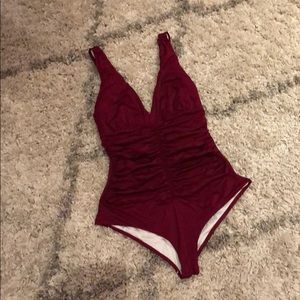 Sexy burgundy one piece swimsuit